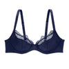 Crosby Plunge Bra featuring performance micro jersey in midnight blue.