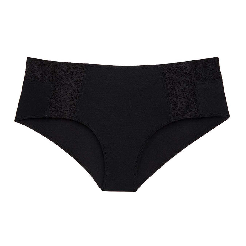 Liberté Mid Rise Hipster in black featuringCrosby performance micro jersey and lace insets.