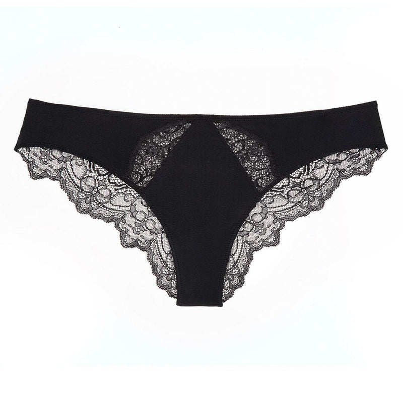 Liberté Crosby Scalloped Cheeky in black featuring a sheer allover lace with scalloped edges.