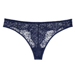 Liberté Bowery Scalloped Thong featuring a sheer lace with scalloped edges in Midnight blue.