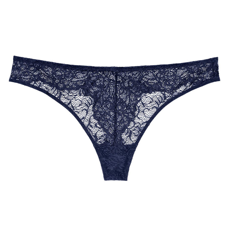 Liberté Bowery Scalloped Thong featuring a sheer lace with scalloped edges in Midnight blue.