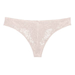 Liberté Bowery Scalloped Thong featuring a sheer lace with scalloped edges in blush pink.