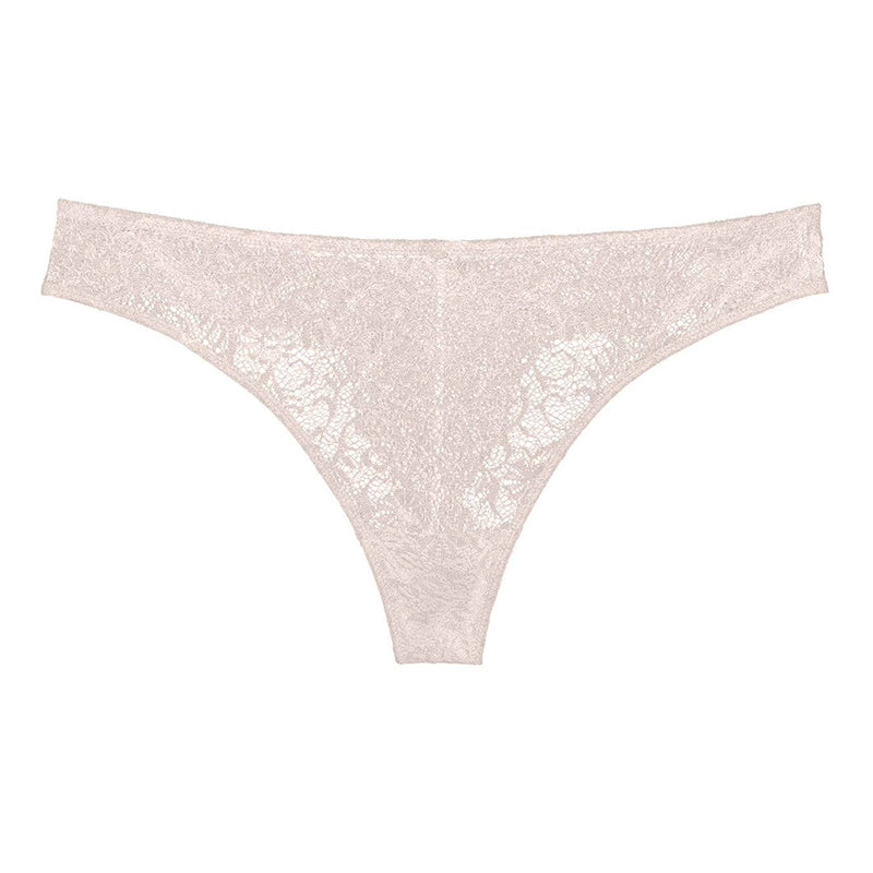 Liberté Bowery Scalloped Thong featuring a sheer lace with scalloped edges in blush pink.