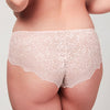 Back view of curve model wearing a Liberté Bowery Scalloped Hipster featuring a sheer allover lace with scalloped edges.